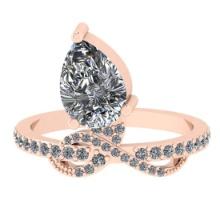 2.48 Ctw SI2/I1 Diamond 14K Rose Gold Anniversary Ring (Pear Cut Center Stone Certified By GIA )