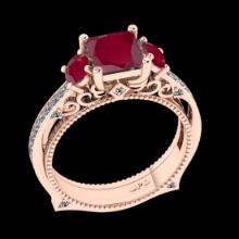 1.96 Ctw VS/SI1 Ruby And Diamond Prong Set 14K Rose Gold Engagement Filigree Ring