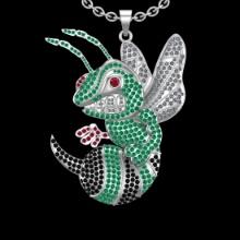 5.26 Ctw SI2/I1 Emerald & Ruby and Treated Fancy Black and White Diamond 18K White Gold Pendant Neck