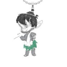 3.85 Ctw SI2/I1 Emerald and Treated Fancy Black and White Diamond 4K White Gold Pendant Necklace