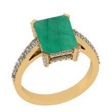 3.27 Ctw SI2/I1 Emerald and Diamond 14K Yellow Gold Engagement Ring