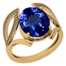 Certified 5.46 Ctw VS/SI1 Tanzanite and Diamond 14K Yellow Gold Vintage Style Ring