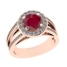 2.14 Ctw I2/I3 Ruby And Diamond 14K Rose Gold Engagement Ring