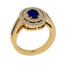 1.24 Ctw I2/I3 Blue Sapphire And Diamond 14k Yellow Gold Ring