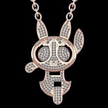 1.20 Ctw SI2/I1 Diamond 10K Rose Gold Charm Anime Cartoon Necklace, Flying Little Policewoman Pendan