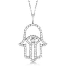 Diamond Hamsa Evil Eye Pendant Necklace 14k White Gold 0.51ctw