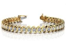 14K YELLOW GOLD .75 CTW G-H VS2/SI1 CLASSIC S SHAPED DIAMOND TENNIS BRACELET