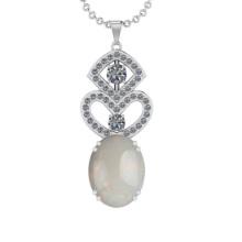 16.28 Ctw SI2/I1 Opal And Diamond 14K White Gold Pendant Necklace