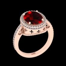 4.02 Ctw VS/SI1 Spessartite Garnet and Diamond 14K Rose Gold Engagement Ring