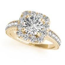 CERTIFIED 18K YELLOW GOLD 1.43 CTW J-K/VS-SI1 DIAMOND HALO ENGAGEMENT RING