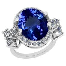 10.40 Ctw VS/SI1 Tanzanite And Diamond 18K White Gold Vintage Style Wedding Halo Ring