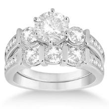 Channel and Bar-Set 3-Stone Diamond Bridal Set 18k White Gold 1.80ctw