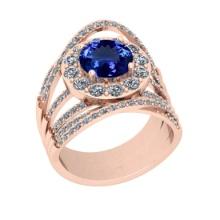 3.73 Ctw SI2/I1 Tanzanite And Diamond 14K Rose Gold Vintage Style Engagement Ring