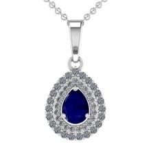 3.09 Ctw VS/SI1 Blue Sapphire and Diamond 14K White Gold Necklace (ALL DIAMOND ARE LAB GROWN )