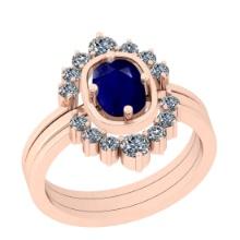 1.40 Ctw VS/SI1 Blue Sapphire And Diamond 14K Rose Gold Anniversary Ring
