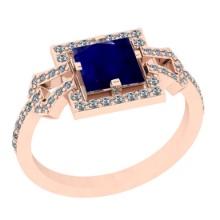 1.34 Ctw VS/SI1 Blue Sapphire And Diamond 14K Rose Gold Wedding Halo Ring