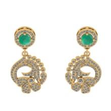 2.05 Ctw VS/SI1 Emerald And Diamond 14K Yellow Gold Dangling Earrings DIAMOND ARE LAB GROWN DIAMOND