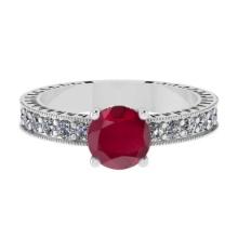 1.87 Ctw VS/SI1 Ruby and Diamond 14K White Gold Vintage Style Ring (ALL DIAMOND ARE LAB GROWN DIAMON