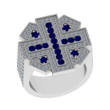 2.03 Ctw VS/SI1 Blue Sapphire and Diamond 14K White Gold Vintage Style Ring (ALL DIAMOND ARE LAB GRO