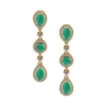 4.93 CtwVS/SI1 Emerald And Diamond 14K Yellow Gold Dangling Earrings( ALL DIAMOND ARE LAB GROWN )