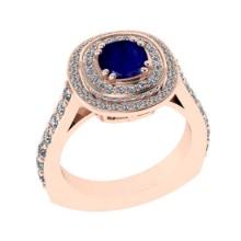 1.55 Ctw VS/SI1 Blue Sapphire and Diamond 14K Rose Gold Engagement Ring(ALL DIAMOND ARE LAB GROWN)