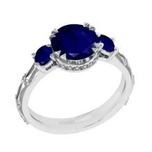 2.63 Ctw VS/SI1 Blue Sapphire and Diamond 14K White Gold Vintage Style Ring (ALL DIAMOND ARE LAB GRO