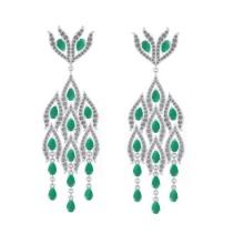 10.88 CtwVS/SI1 Emerald And Diamond 14K White Gold Dangling Earrings( ALL DIAMOND ARE LAB GROWN )