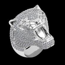 4.23 Ctw SI2/I1 Diamond 14K White Gold Wild Lion Face Ring(ALL DIAMOND ARE LAB GROWN)