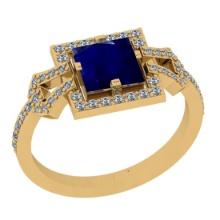 1.34 Ctw VS/SI1 Blue Sapphire And Diamond 14K Yellow Gold Wedding Halo Ring