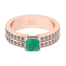 1.10 Ctw VS/SI1 Emerald And Diamond 14K Rose Gold Cocktail Ring