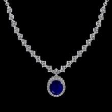 8.03 Ctw VS/SI1 Blue sapphire and Diamond 14K White Gold Necklace (ALL DIAMOND ARE LAB GROWN )