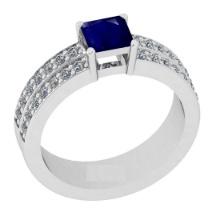 1.10 Ctw VS/SI1 Blue Sapphire And Diamond 14K White Gold Cocktail Ring