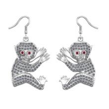 0.96 Ctw VS/SI1 Ruby And Diamond Style Prong Set 14K White Gold Monkey Wire Hook EarRing ALL DIAMOND