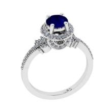 1.61 Ctw VS/SI1 Blue Sapphire and Diamond 14K White Gold Engagement Ring(ALL DIAMOND ARE LAB GROWN)
