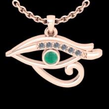 0.06 Ctw VS/SI1 Emerald And Diamond 14K Rose Gold Eye Pendant Necklace (ALL DIAMOND ARE LAB GROWN )