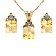 5.00 Ctw VS/SI1 Citrine and Diamond 14K Yellow Gold Pendant +Earrings Necklace Set (ALL DIAMOND ARE