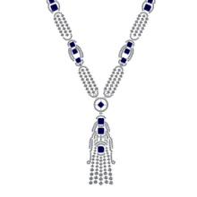 10.25 Ctw VS/SI1 Blue Sapphire and Diamond 14k White Gold Necklace ALL DIAMOND ARE LAB GROWN