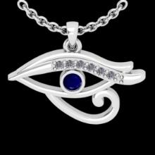 0.06 Ctw VS/SI1 Blue Sapphire And Diamond 14K White Gold Eye Pendant Necklace (ALL DIAMOND ARE LAB G
