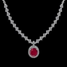 8.03 Ctw VS/SI1 Ruby and Diamond 14K White Gold Necklace (ALL DIAMOND ARE LAB GROWN )