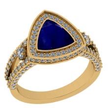 2.99 Ctw VS/SI1 Blue Sapphire And Diamond 14K Yellow Gold Cocktail Ring