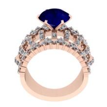 4.90 Ctw VS/SI1Blue Sapphire and Diamond 14K Rose Gold Engagement Ring (ALL DIAMONDS ARE LAB GROWN)