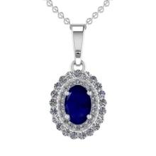 3.49 Ctw VS/SI1 Blue Sapphire and Diamond 14K White Gold Necklace (ALL DIAMOND ARE LAB GROWN )