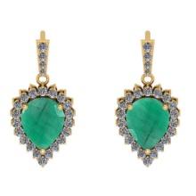 4.65 Ctw VS/SI1 Emerald And Diamond 14K Yellow Gold Dangling Earrings (ALL DIAMOND ARE LAB GROWN )