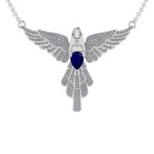 2.05 Ctw VS/SI1 Blue Sapphire And Diamond 14K White Gold Eagle Necklace (ALL DIAMOND ARE LAB GROWN )