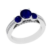 1.86 Ctw VS/SI1 Blue Sapphire and Diamond 14K White Gold Vintage Style Ring (ALL DIAMOND ARE LAB GRO