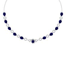 22.57 Ctw VS/SI1 Blue Sapphire And Diamond 14K White Gold Necklace ALL DIAMOND ARE LAB GROWN