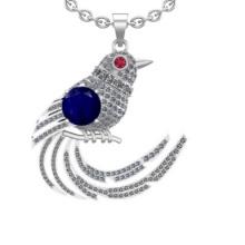 4.56 Ctw VS/SI1 Blue Sapphire and Diamond 14K White Gold Fly Bird Necklace (ALL DIAMOND ARE LAB GROW