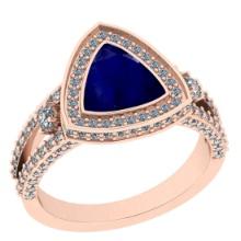 2.99 Ctw VS/SI1 Blue Sapphire And Diamond 14K Rose Gold Cocktail Ring