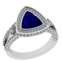 2.99 Ctw VS/SI1 Blue Sapphire And Diamond 14K White Gold Cocktail Ring