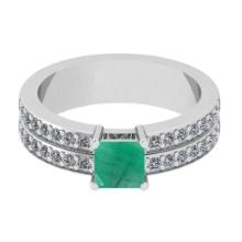 1.10 Ctw VS/SI1 Emerald And Diamond 14K White Gold Cocktail Ring